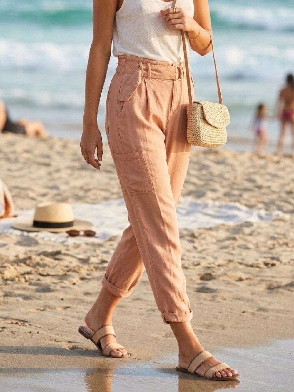 FREE PEOPLE NWT Soft Cargo Summer Pants in Peach – Small / Size 4